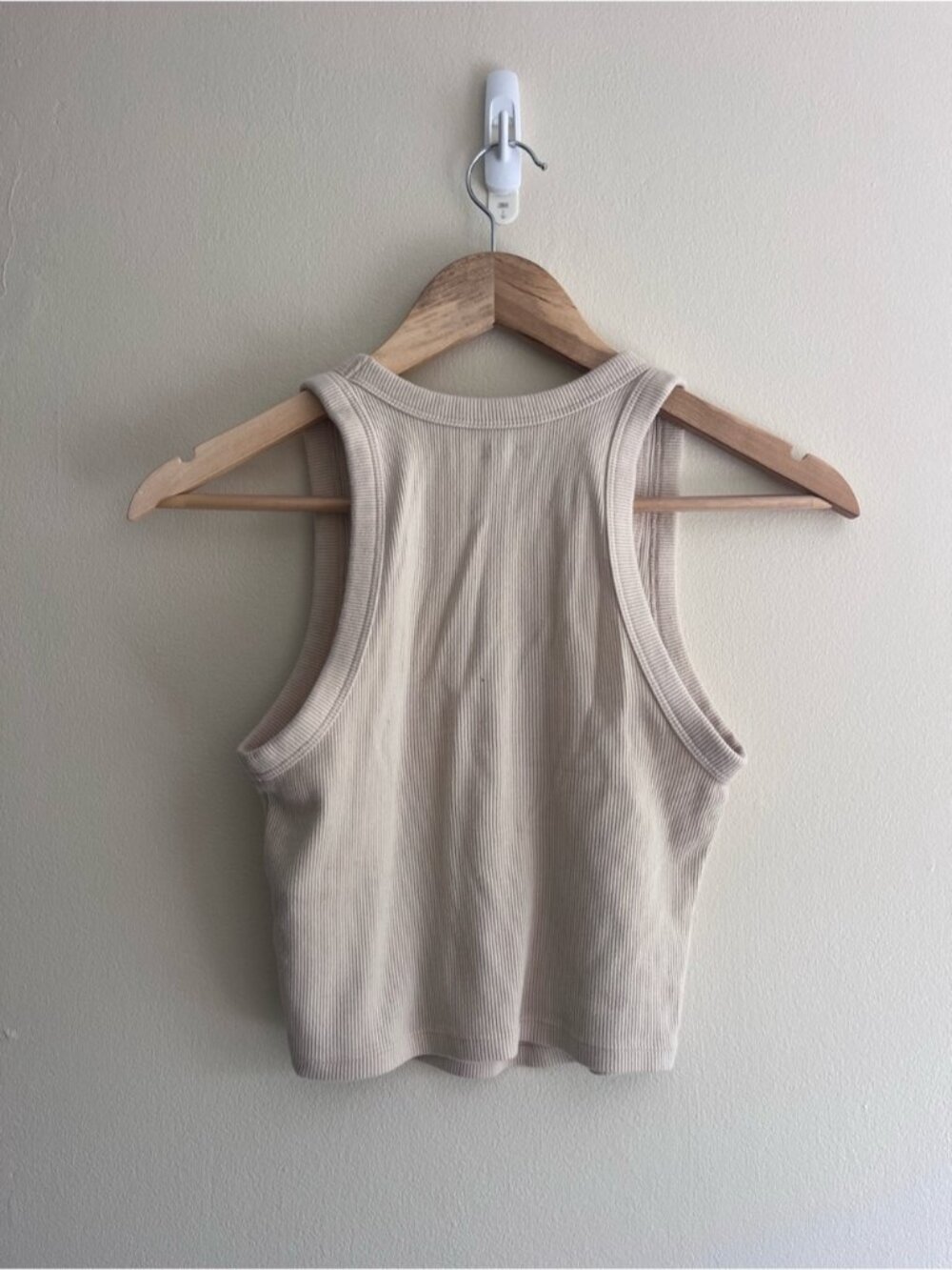 Essentials Scoop Neck Ribbed Tank in Cream - Picture 2 of 4